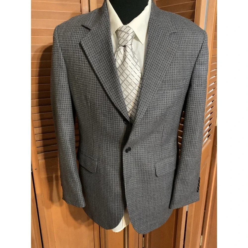 Vtg Haggar City Casuals Gray Check Tweed Wool Blend Sports Coat Sz 38 3Bttn